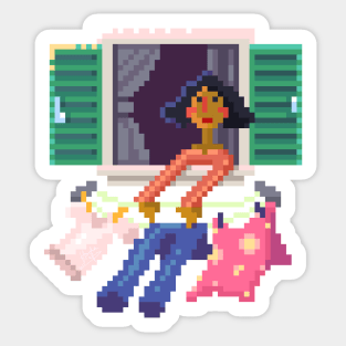 Woman In The Window Pixel Art Sticker